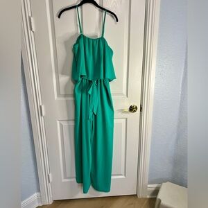 Fixmatti Bandeau Top Wide Leg Jumpsuit Off Shoulder Sleeveless Ruffle Pockets L